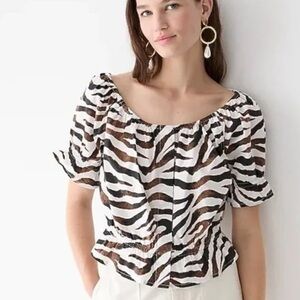 J Crew NWOT Gathered scoopneck top in zebra stripe SIZE SMALL